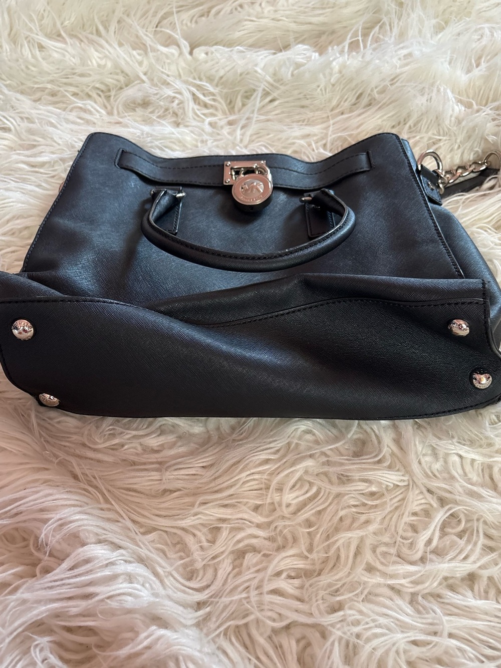 Michael Kors Hamilton Large Saffiano Leather Tote Bag Black Silver Hardware - Picture 2 of 9